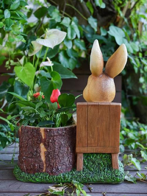 户外园林景观雕塑小品花园庭院幼儿园装饰品卡通兔子花盆花缸摆件